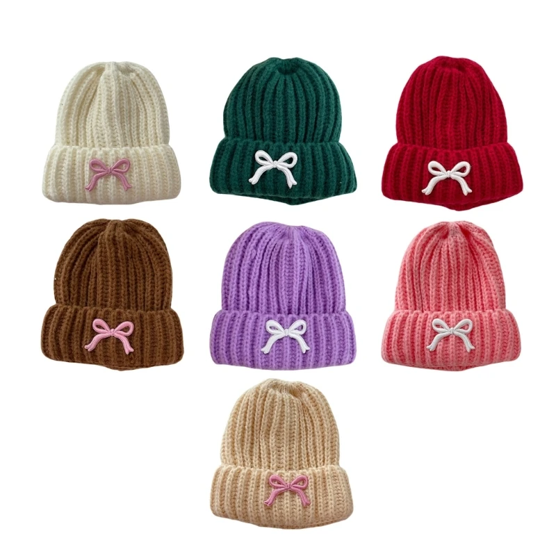 

Kids Fashion Knitted Bonnet with Bowknot Comfortable Warm Hat Attractvie Kids Winter Hat for Little Girls Aged 3 to 8