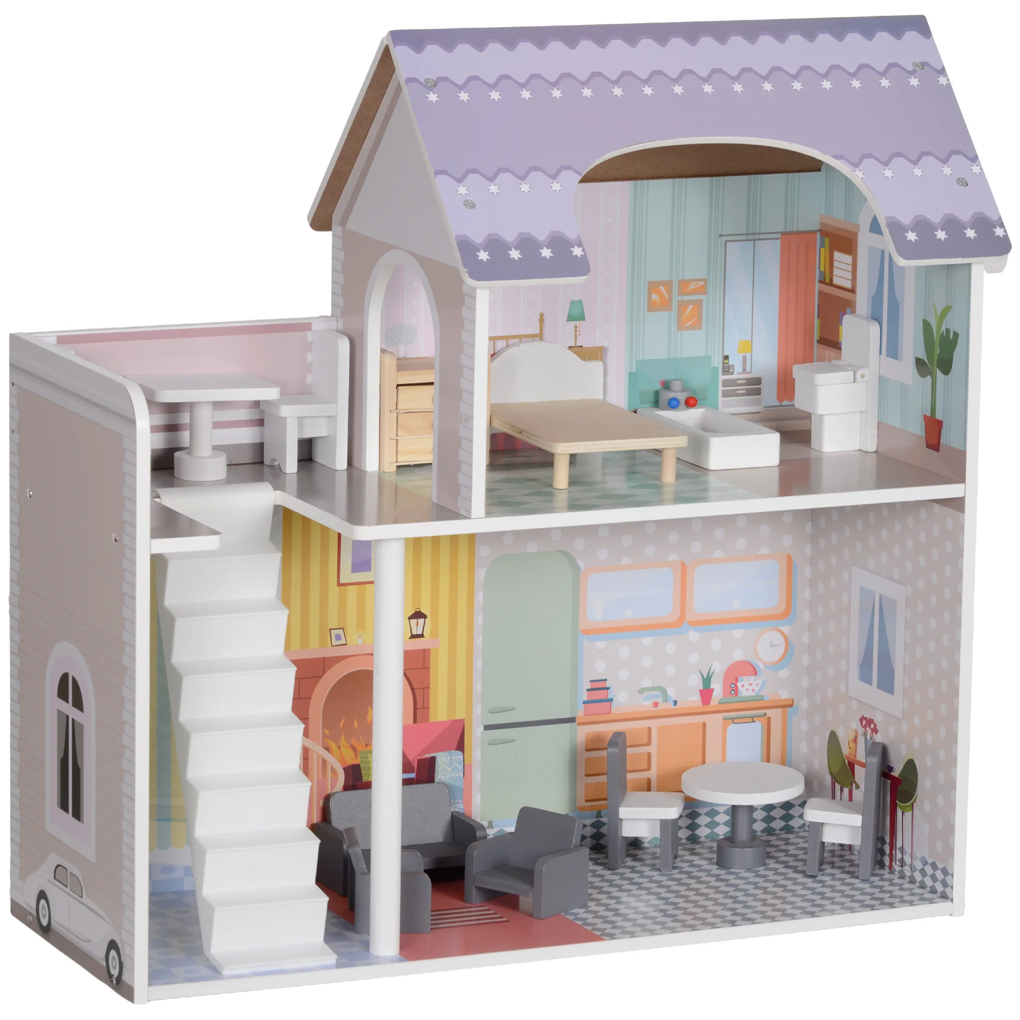 Aiyaplay poppenhuis met meubels en accessoires met veelkleurig balkon