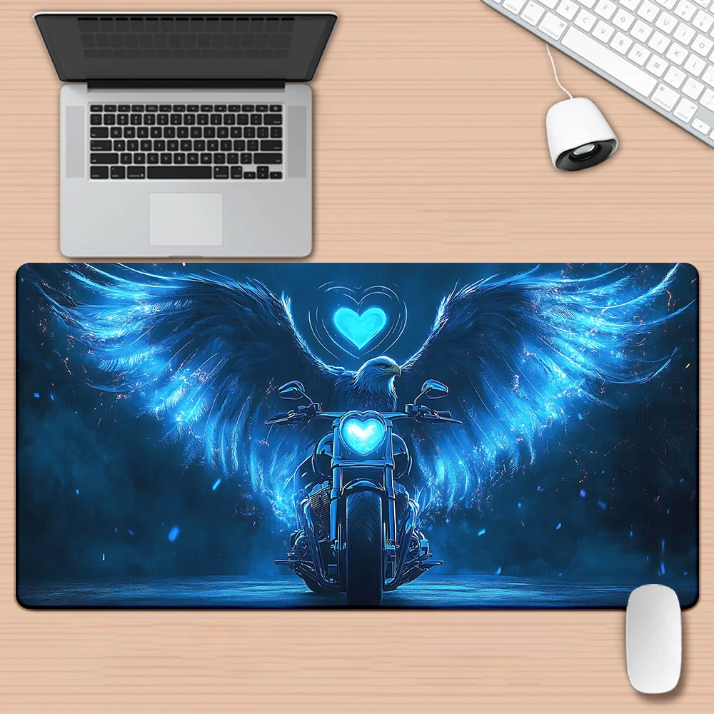 

The anti-slip rubber base of the gaming mouse pad with Eagle and motorcycle design is suitable for offices and gamers