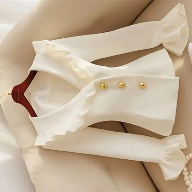 

Белая куртка с завязкой на талии для женщин, новинка 2026, весна-осень, дизайн с листьями лотоса, тонкий стильный пиджак, женское верхнее пальто