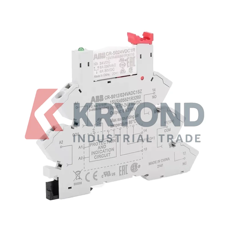 ABB CR S Series CR S024VADC1CRS مرحل واجهة نحيف 24 فولت تيار متردد تيار مستمر 1CO 6A توصيل من النوع لألواح التحكم وأنظمة التشغيل الآلي PLC