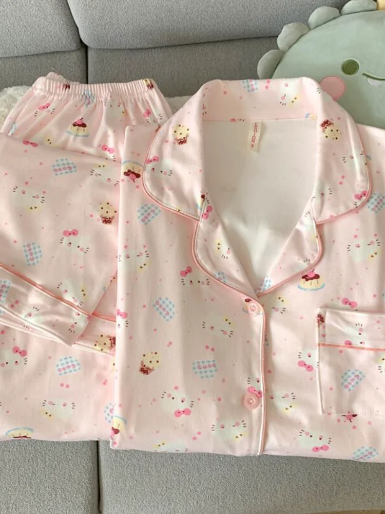 

Комплект пижам Sanrio Hello Kitty из кораллового флиса, плюшевая домашняя одежда для женщин, утепленная флисовой подкладкой, милая теплая ночная одежда на все сезоны
