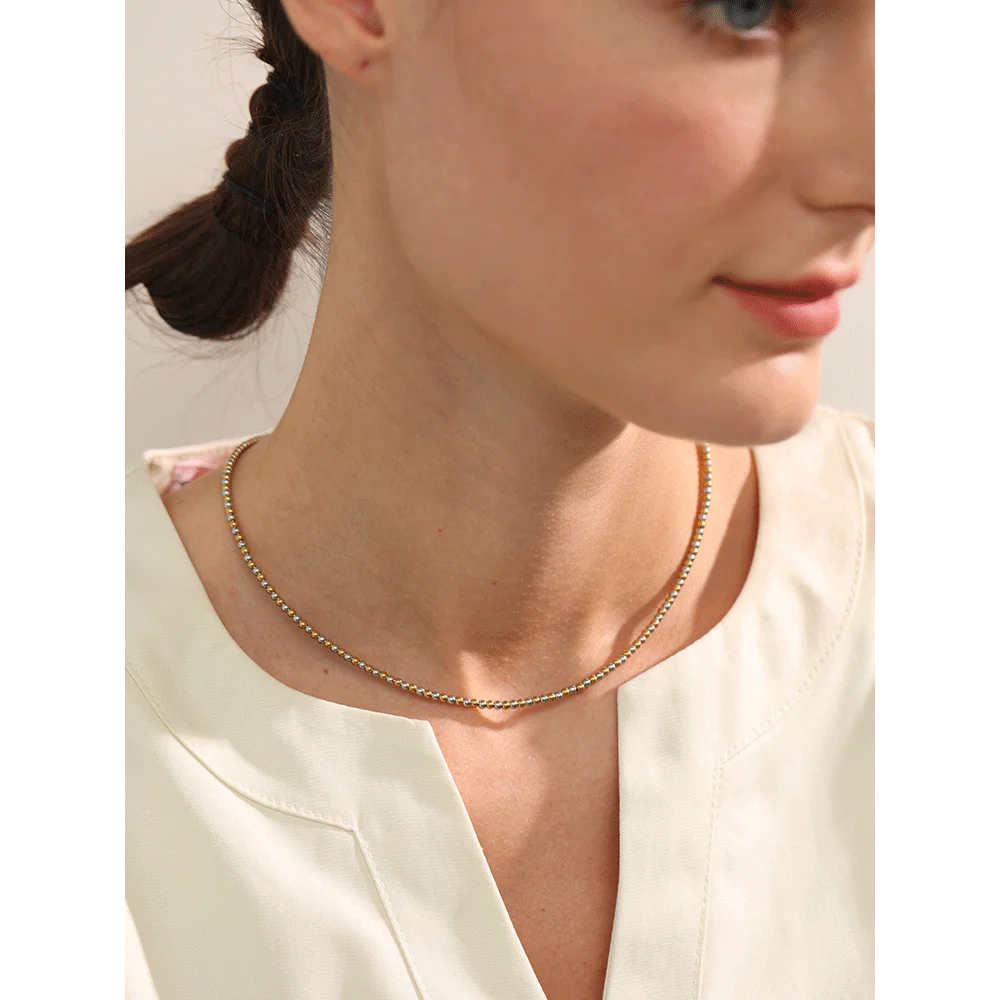 Yhpup 2mm Waterproof Chic Beads Handmade Chain Stainless Steel Fashion Necklace for Women High Quality Trendy Classic Jewelry