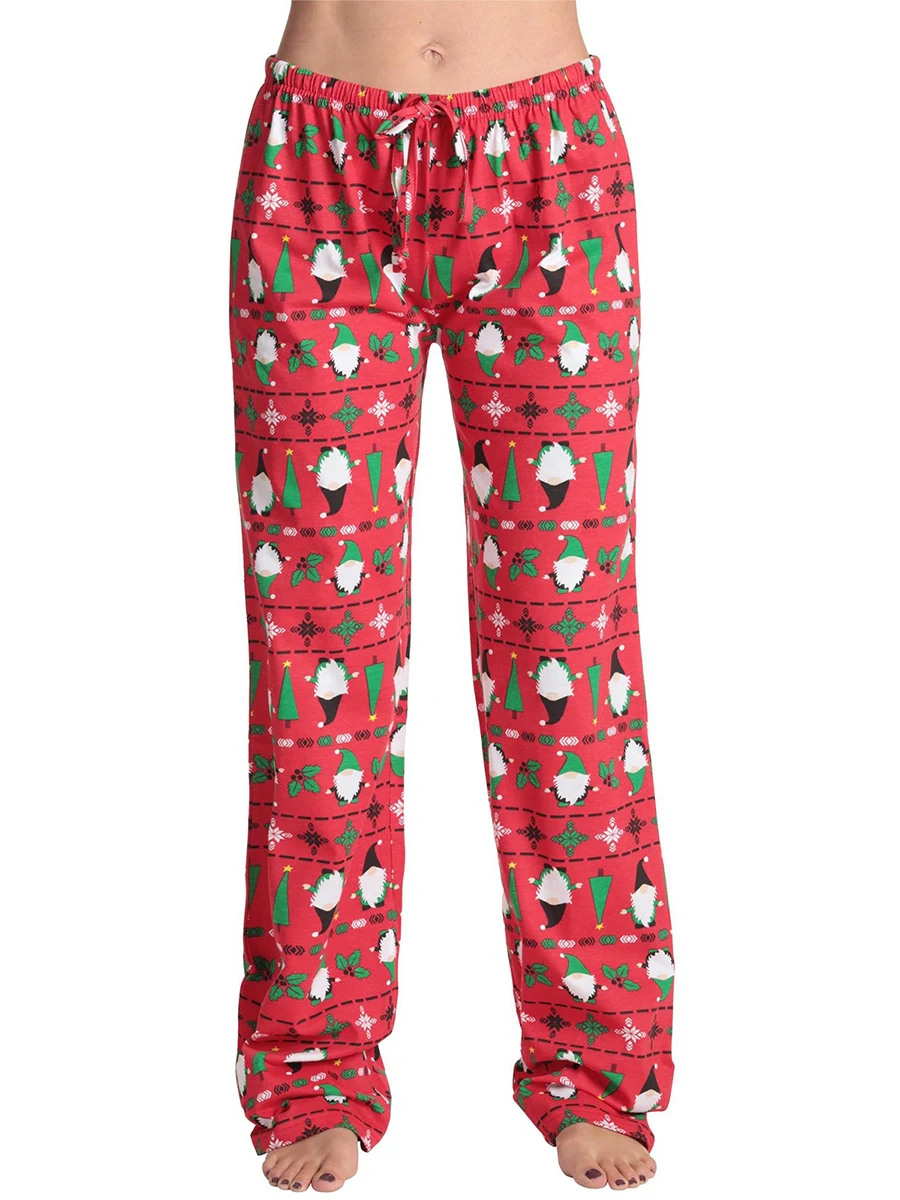 Dames Kerstprint Pyjama Broek Elastische Tailleband Casual Pull On Lounge Broek