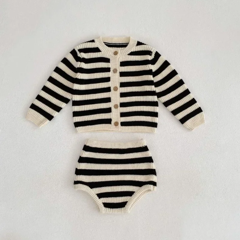 Spring Autumn Baby's Sets O-neck Knitted Long-sleeved Sweater and Briefs Dress Pants Suit Newborn Infant Boys and Girls