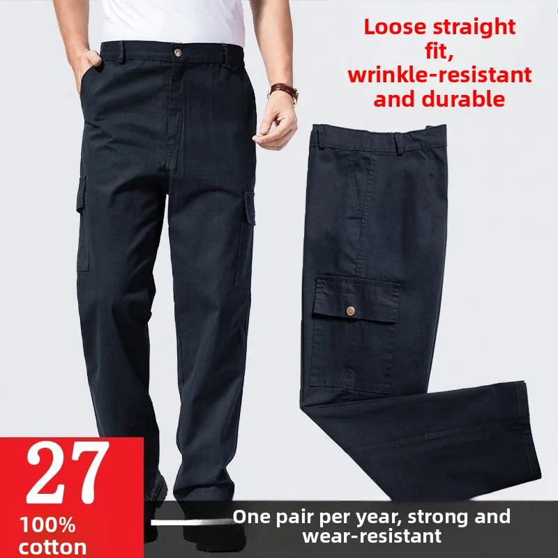 

Мужские рабочие брюки из чистого хлопка, свободный крой, весна-осень-зима, износостойкие, для строительной площадки, ремонта автомобилей, сварки, рабочие брюки...