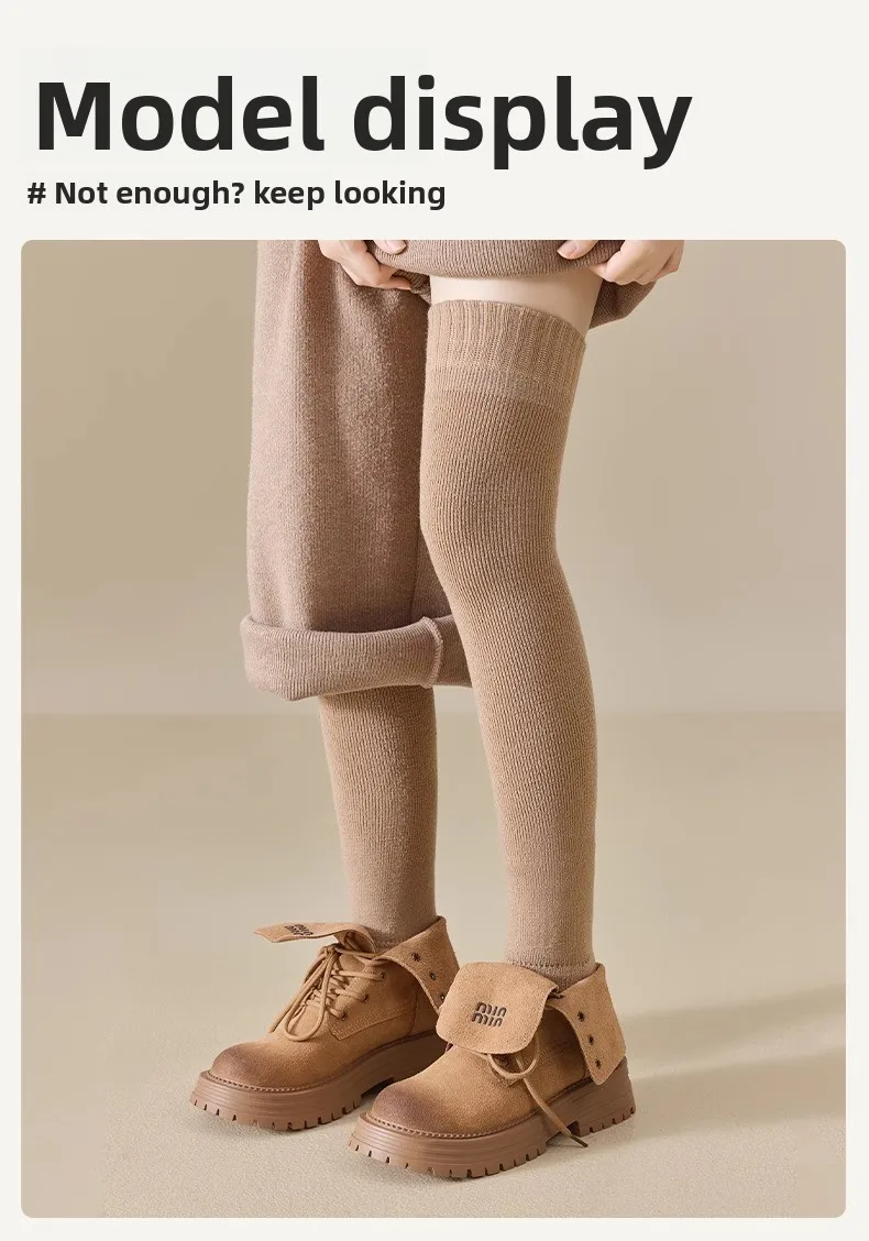 Overknee-Socken für Damen, mit Thermo-Fleece gefüttert, verdickte Wolle, Beinwärmer, Winter-Knieschutz gegen Kälte – Detail 24