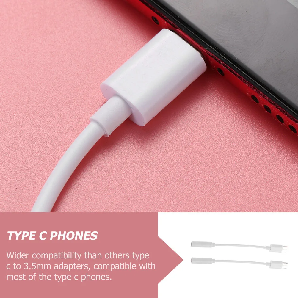 

2 шт. аудиоадаптер типа C на 3,5 мм, прочный ПВХ-медный материал, совместимый с большинством телефонов, портативный конвертер для наушников