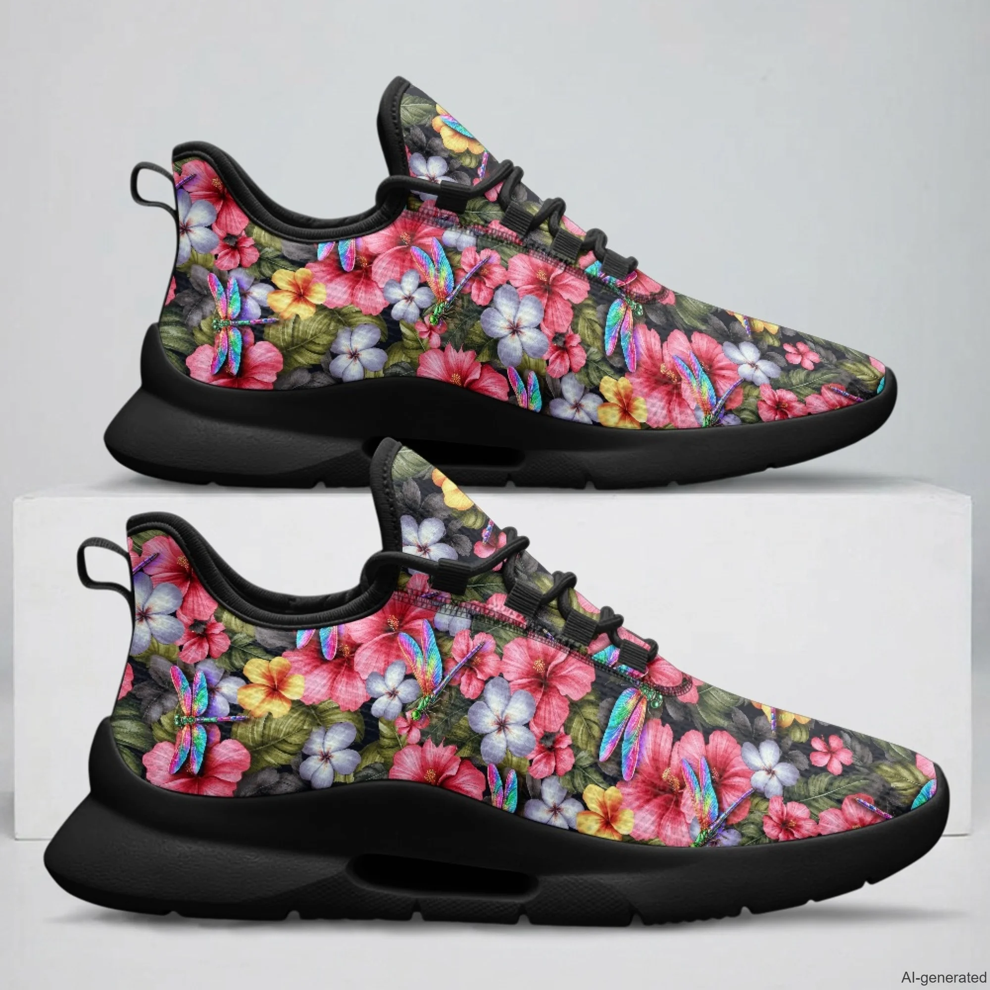 XIXIRIMIDO Lace-up Casual Shoes Dragonfly Print Men's Sneakers Breathable Mesh Walking Shoes Women's Fashion Shoes 35-48
