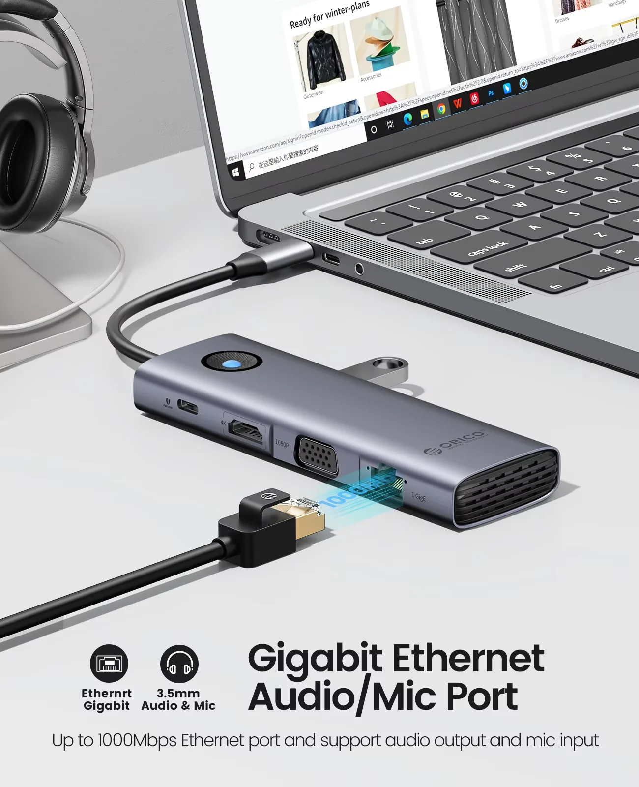 ORICO 5Gbps USB C HUB 4K60Hz T - Laptop Accessories Macbook 评论和价格
