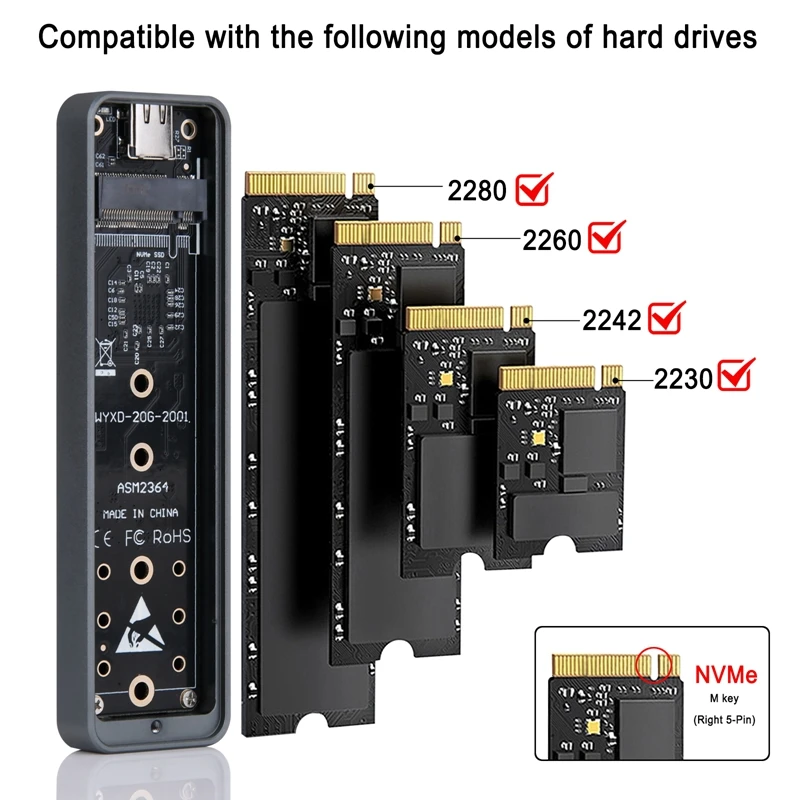 M.2 Nvme HDD Enclosureพื้นที่สีเทาMulti-Functional USB3.2 ฮาร์ดไดรฟ์กล่องUSB3.2 Gen2x2 20Gbpsความเร็วสูงHDD Enclosure