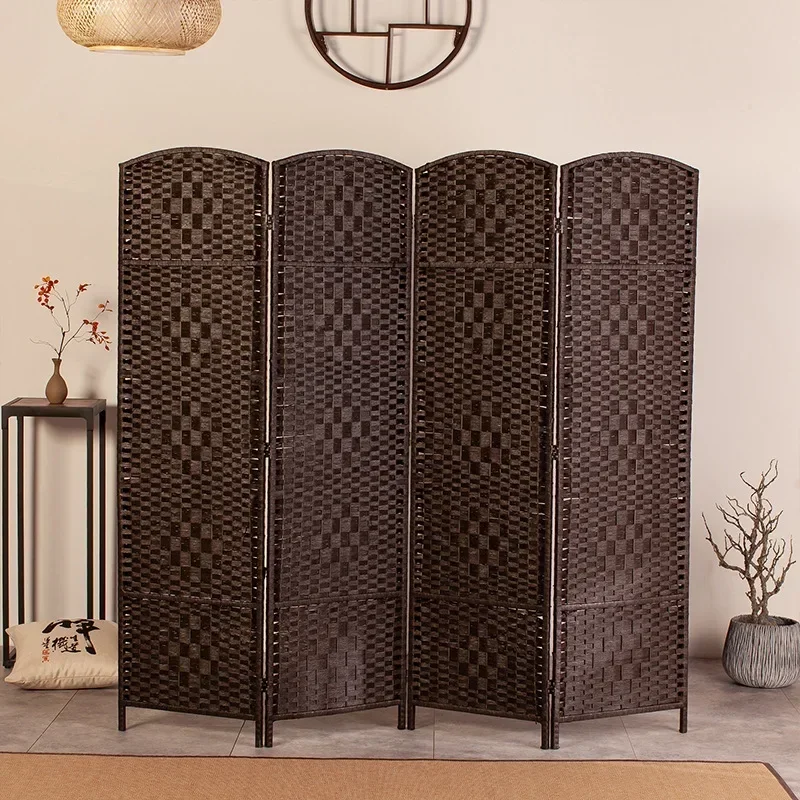 Rattan Baffle Screen, Antique Straw Handmade Living Room Partition Entrance Folding Screen, Restaurant Indoor Classical Screen