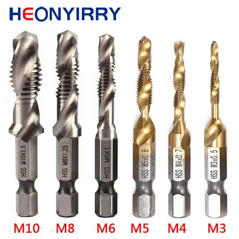 Tap Drill Bit Set Compound Tap M3 M4 M5 M6 M8 M10 Hand Tools Hex Shank Titanium Plated HSS Screw Thread Bit Screw Machine