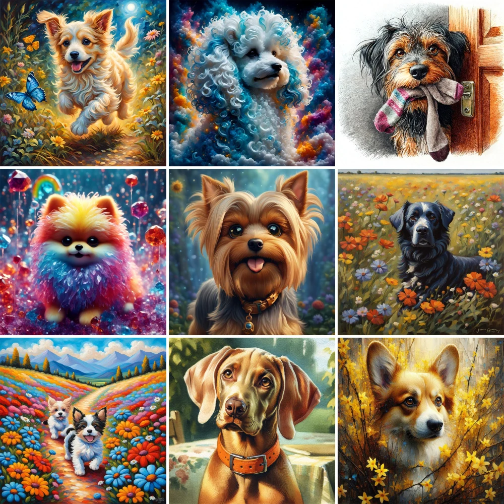 Animal Pet Dog Printed Fabric Cross-Stitch Full Kit DIY Embroidery Sewing Handmade Craft Handicraft For Adults Different Jewelry