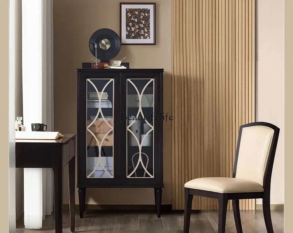 

02 American retro style solid wood dining side cabinet living room entrance antique style locker