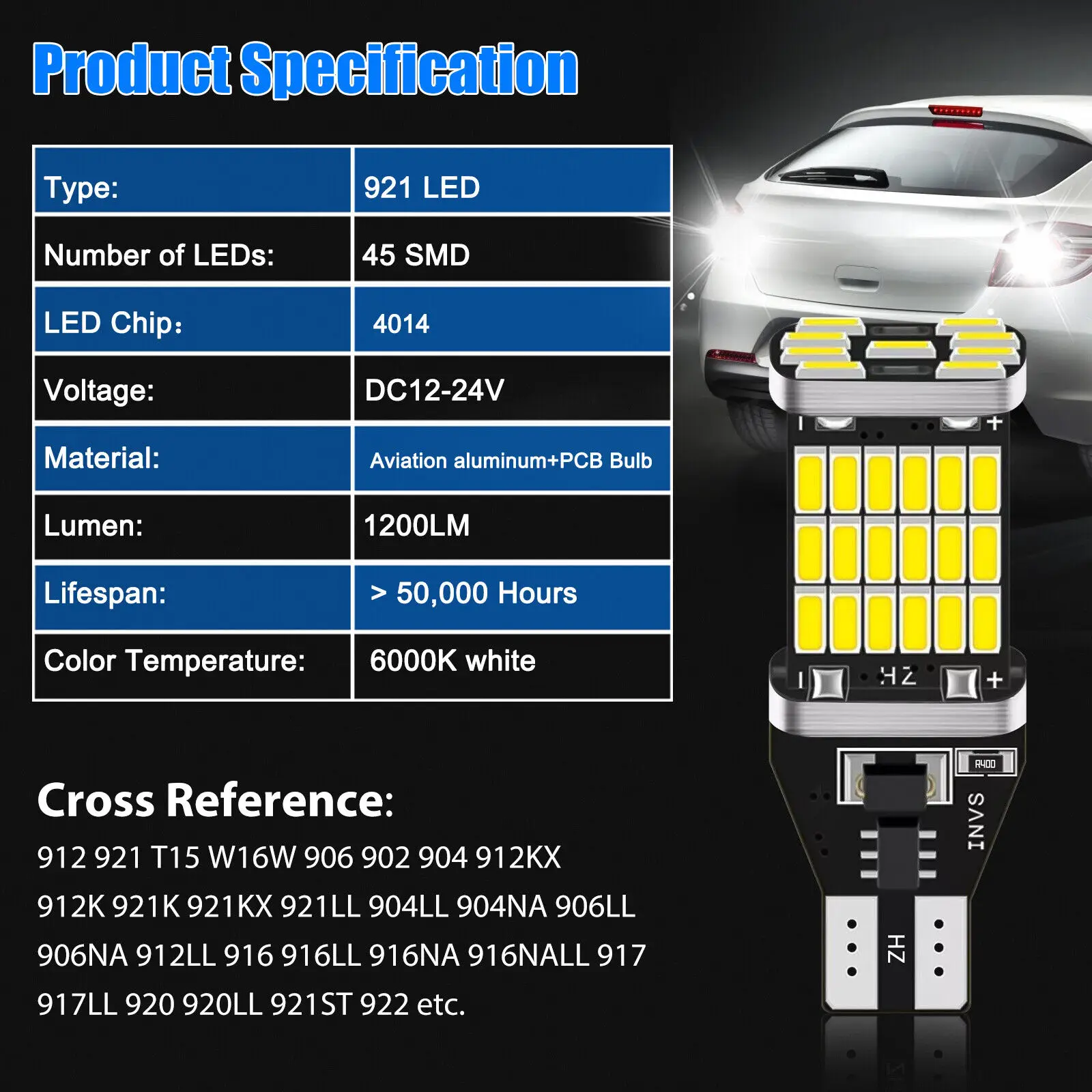 2x Signal Lamp T15 Led Super Bright W16W Led Bulbs 912 921 For Reverse Lamp Backup Parking Light 12V White Amber Yellow