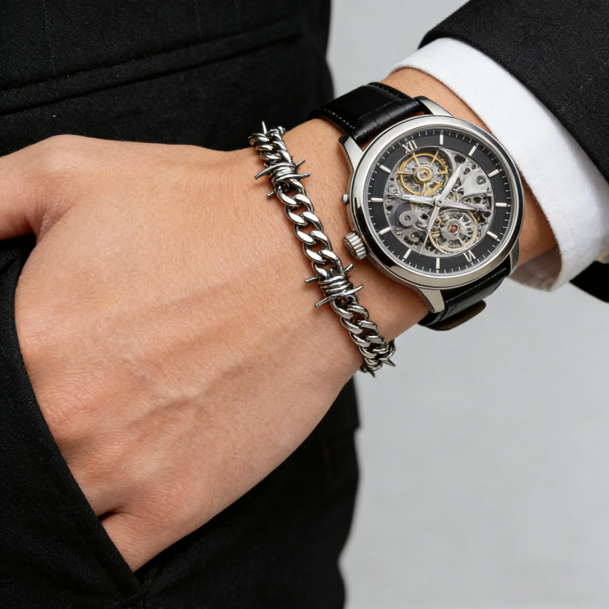 New Stainless Steel Barbed Wire Bracelet Hip Hop Punk Titanium Steel Cuban Chain Fashion Jewelry 6mm/8mm/10mm Sizes