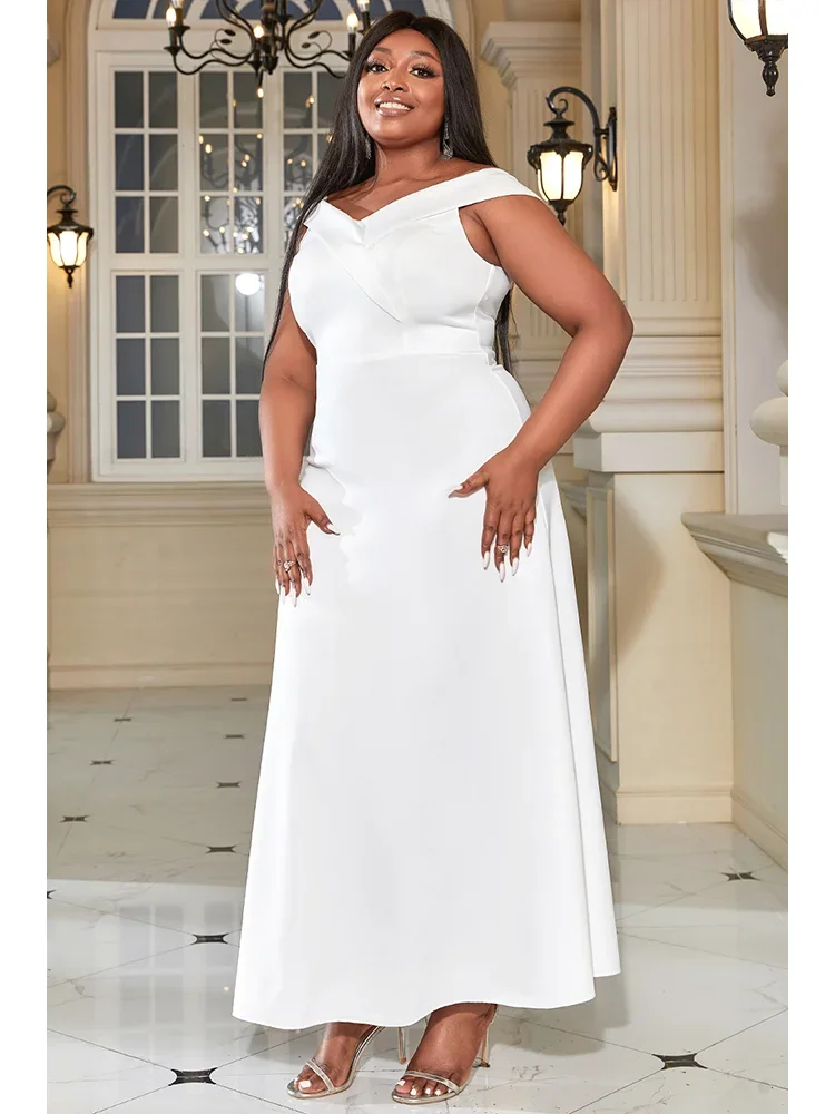 Summer White Plus Size Long Dress For Women V Neck Short Sleeve Off The Shoulder Maxi Vestidos Elegant Evening Party Dress