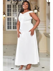 Robe longue blanche grande taille pour femme, col en V, manches courtes, épaules dénudées, robe maxi éducative, robe de soirée élégante, été