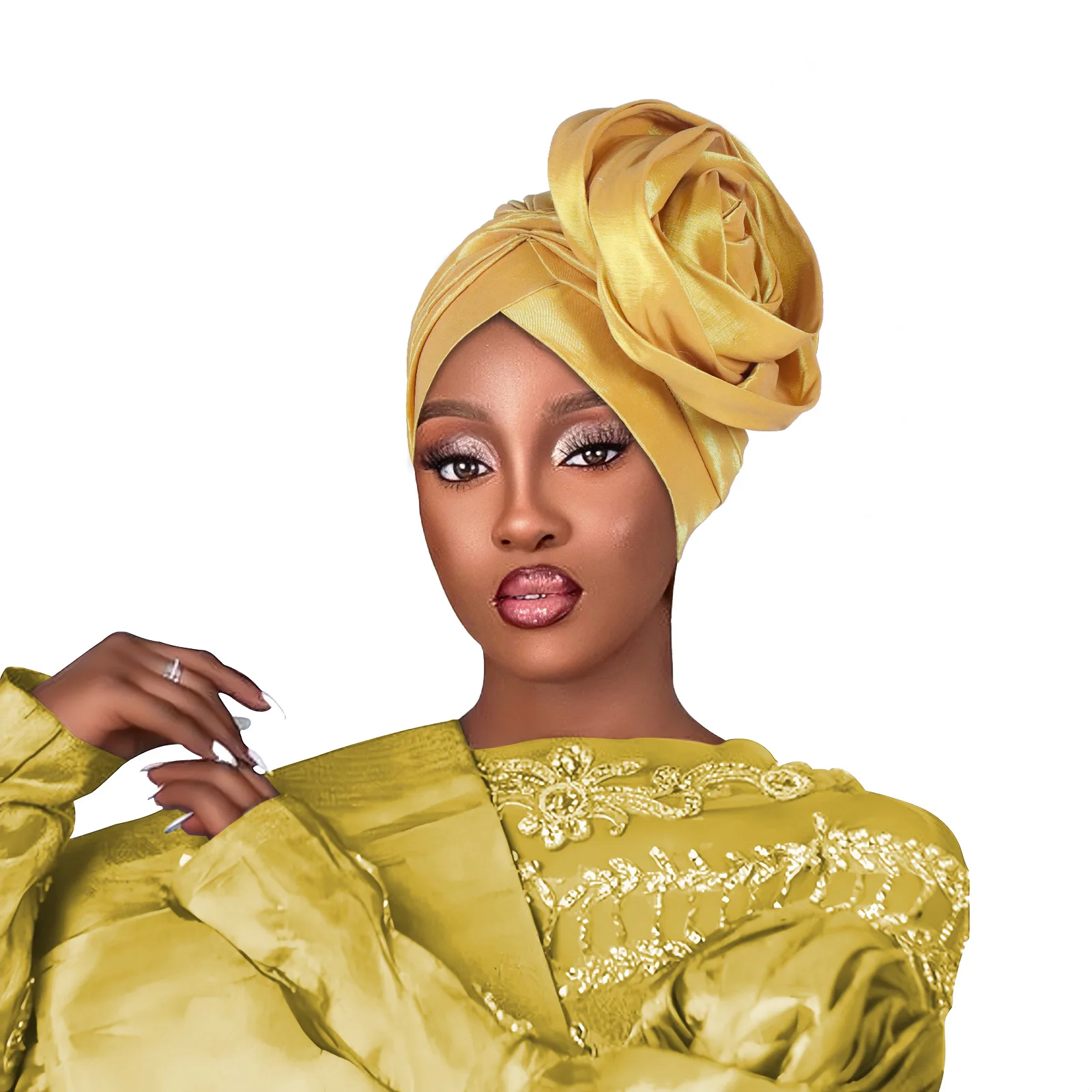 

Elegant Big Flower Turban Cap for Women Elastic African Lady Head Wraps Islamic Headwear Headtie Bonnet Hat Turbante Mujer