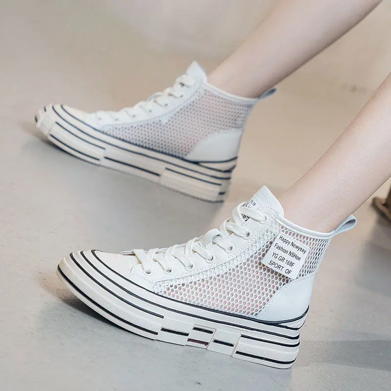 Short Boots Female 2023 Summer Breathable Hollow Single Boots Mesh Sneakers Women Bottom Non-slip Platform Shoes for Women