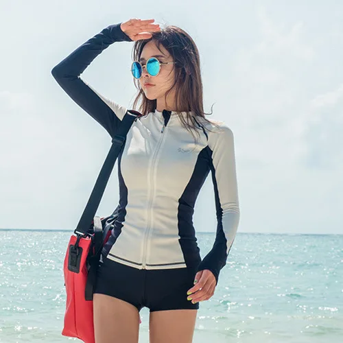 3pcs/set Women\'s Rash Guard Long Sleeve Swim Shirt Boyshorts UV Sun Protection Swimsuit Bathing Suit Top Bottom Tanikini Wetsuit