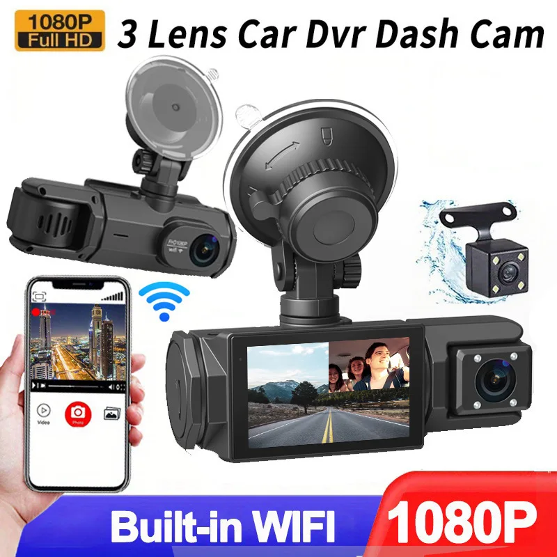 New 3 Channel 3 Way Dash Cam WIFI 1080P Front Car DVR Traffic Video Recorder Camera Dashcam Black Box