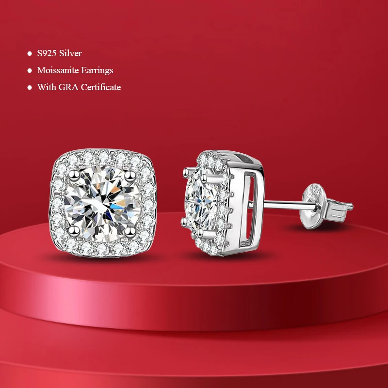 S925 Sterling Silver 0.5-2CT D Color Moissanite Stud Earrings For Woman Engagement Fine Pass Testing GRA Wedding Jewelry