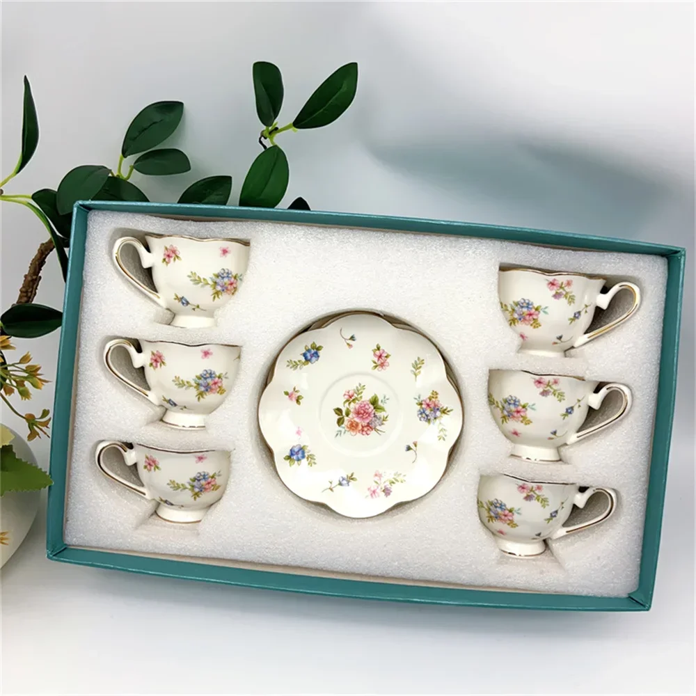 European Espresso Cup and Saucer Set Lotus-shaped Embossed 90ml Exquisite Small 6pc Coffee Cup Set Gift Box 5