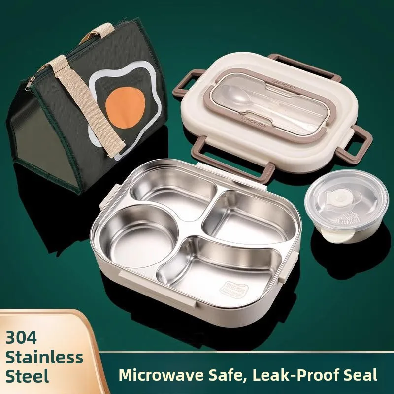 Portable Insulated Lunch Box with Utensils Microwave Se Heatable Carentalized Stainl Steel Student Lunch Container