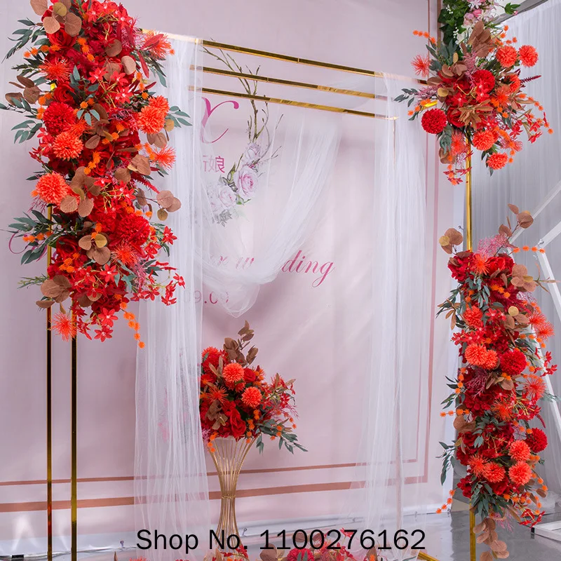 

Metal Wedding Arch Frame Mariage row runner Square Backdrop Stand Background Gold Plating Outdoor Artificial Flower Door Shelf