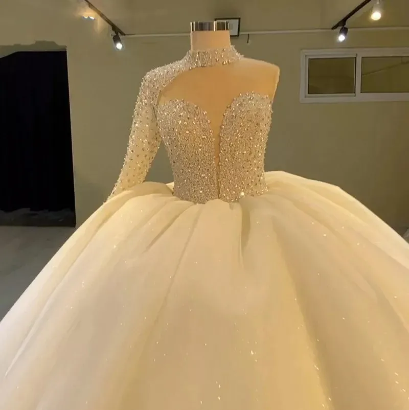 2025 inchado vestido de baile árabe vestidos de casamento um ombro cristal frisado diamante vestido de noiva vestidos de novia personalizado