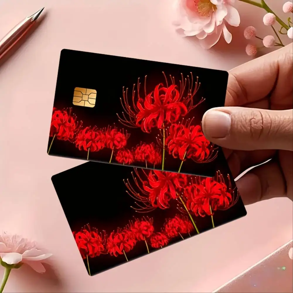 Red Spider Lily Floral Credit Card Sticker Bubble Free PVC Decal For EBT Transport Key Credit Debit Cards Casual Decor