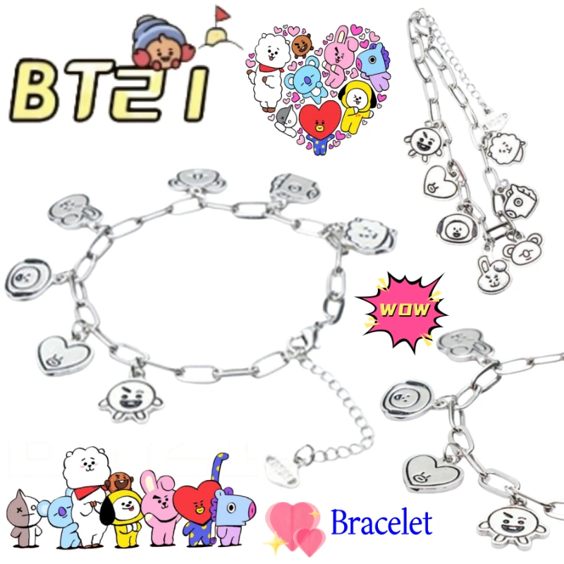 BT21 RJ Cooky Tata Shooky Mang Chimmy Modisches Personalisiertes Metall-Armband für Jungen und Mädchen Hochwertiges Farb-Armband Schmuck