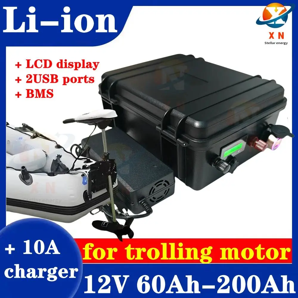 Waterproof 12V 100ah 200ah 60Ah 80Ah 120Ah 150ah 180ah Lithium Ion Battery for Trolling Motor Boat Propeller RV+Charger