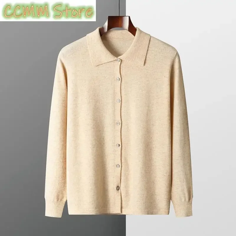 Men's Wool Cardigan Spring Autumn POLO Turn Down Collar Solid Smart Casual Cashmere Sweater Merino Wool Knitwear Fashion