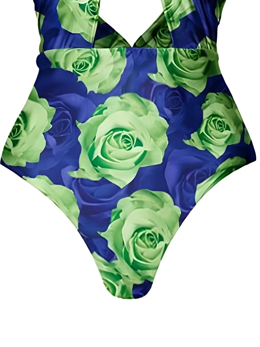 2026 Cross Halter Hollow Monokini Floral Swimsuit Women One Piece Swimwear Female Beachwear Bathers Bathing Swimming Swim Suit