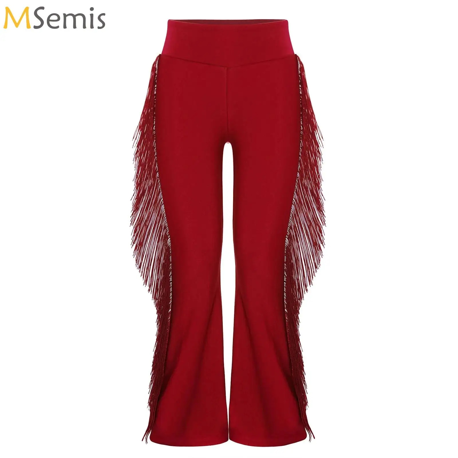 

Kids Latin Dance Pants Male Professional Ballroom Dance Stage Performance Costume Boy Latin Dance Tassels Bell-Bottom Trousers