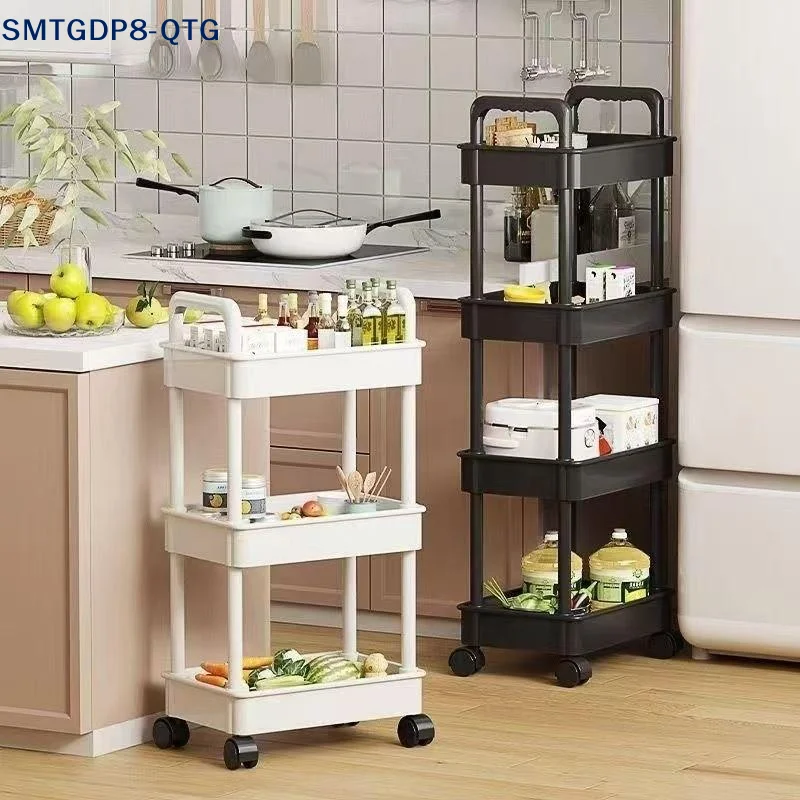 NEW 3/4 Tier Multi-functional Household Trolley With Handle And Wheels To Move Bathroom Shelves Household Snacks Storage Rack