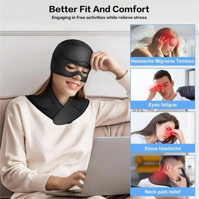TAIGH-Migraine Relief Cap Neck Ice Pack Wrap Gel, Detachable Ice Caps With Eyes Mask, Hot And Cold Therapy