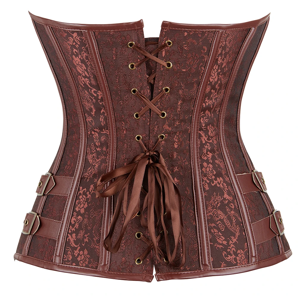 Steampunk Corset Metal Lock Corsets Women Outfit Plus Size Black Brown Retro Gothic Gorset Overbust Bustier Top