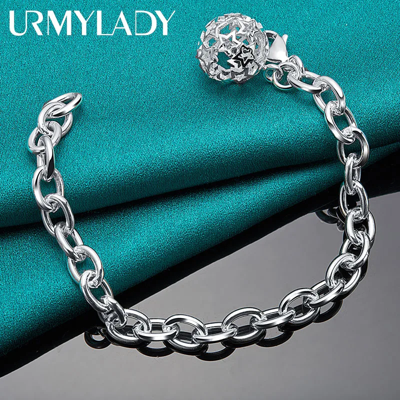 

URMYLADY Fine 925 Sterling Silver Hollow Ball Pendant Bracelet For Women Wedding Party Fashion Charm Gifts Jewelry