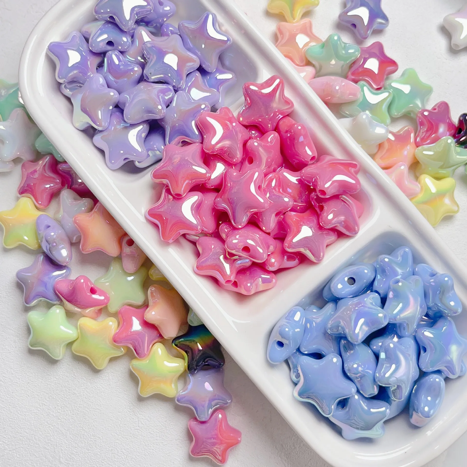 20Pcs Acrylic Pentagram Loose Spacer Beads Straight Hole AB Macaron Color Beaded For Jewelry Making  DIY Necklace Bracelet 22mm