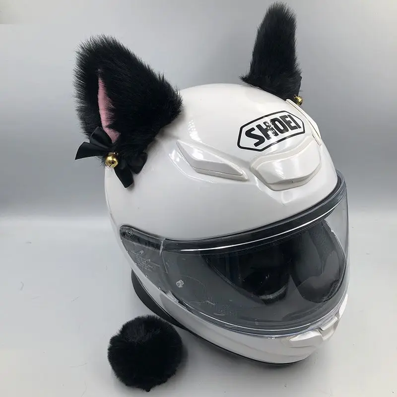 Orelhas de gato capacete com sino, capacete de equitação de motocicleta, cauda, adequado para ciclismo, sem capacetes