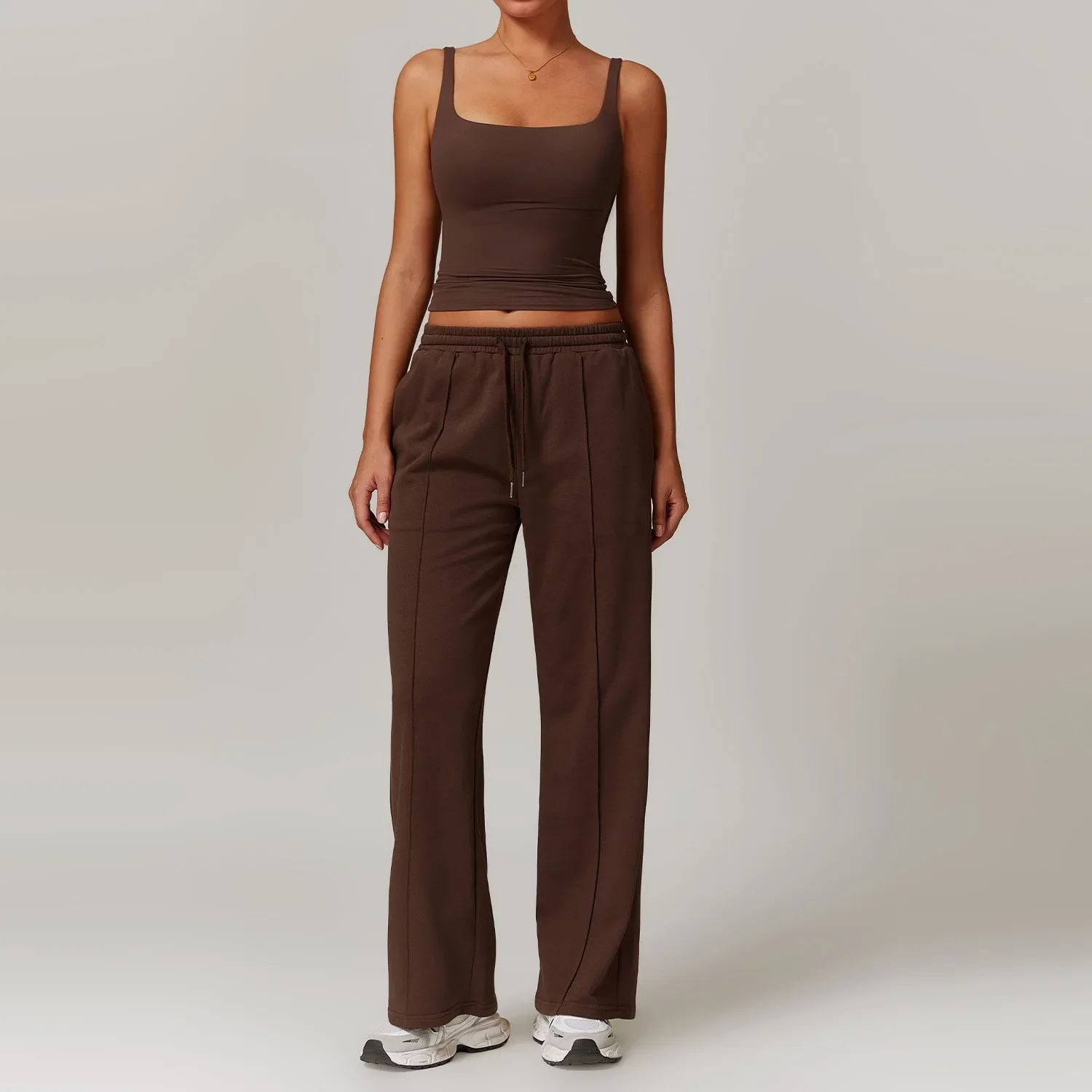 Custom LOGO New Women's Casual Sports Sweater Set High Waist Wide Leg Pants Long Sleeve Running Fitness Set image 6