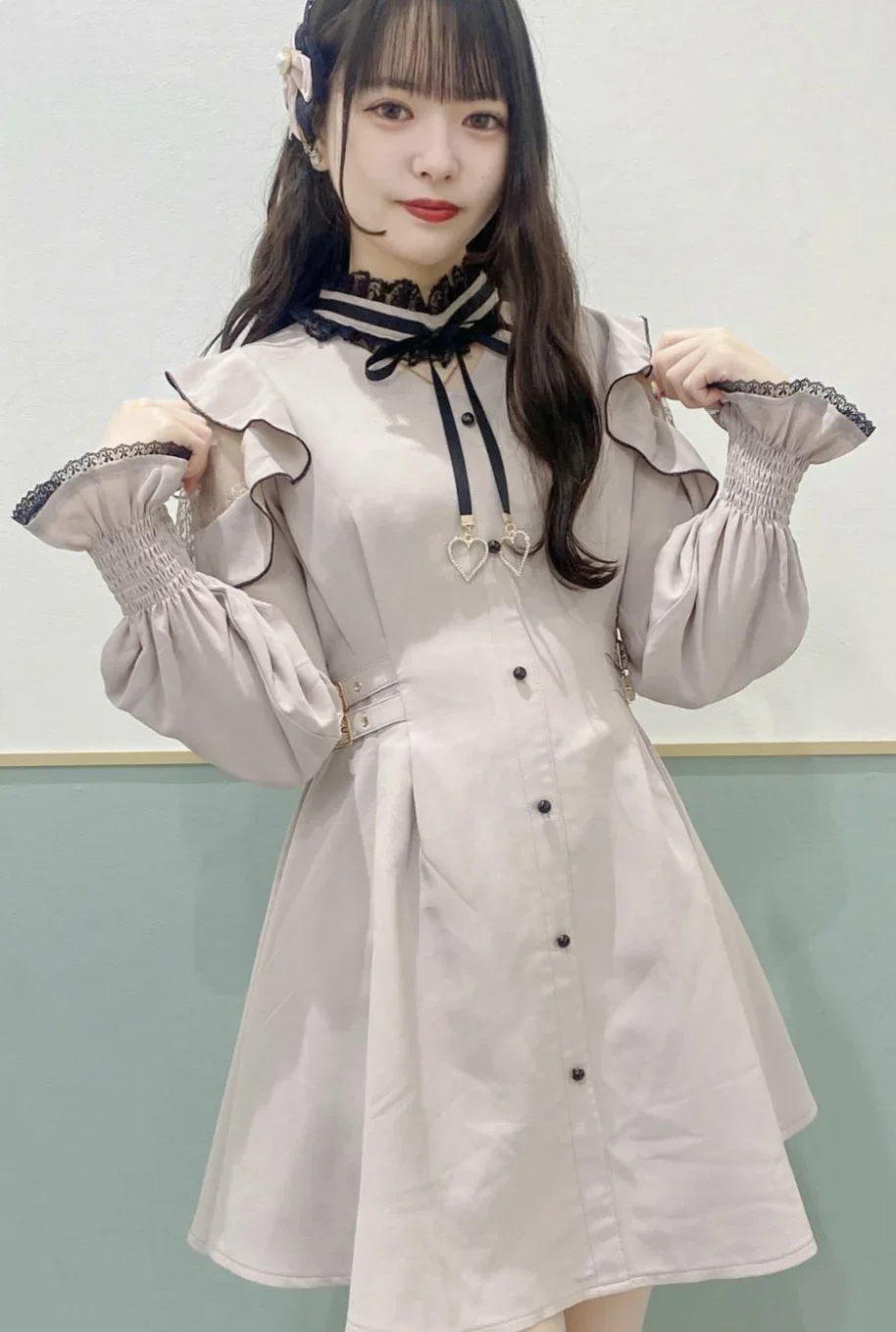 Imagem -02 - Vestido Feminino de Cintura Fina Lolita Princesa Pingente de Costura com Renda Manga Comprida Gola Alta Laço de Fita Estilo Japonês