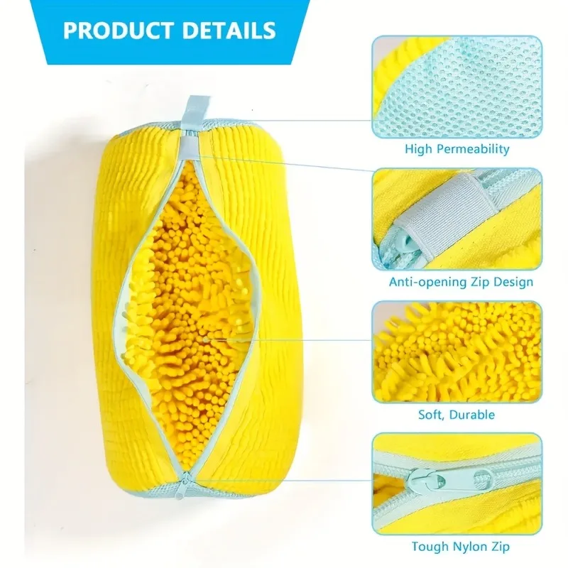 Durable Shoe Washing Machine Bag for All Shoe Types-Yellow with Blue Zipper,Ideal for Sneakers and Casual Shoes,Laundry Wash Bag view 4