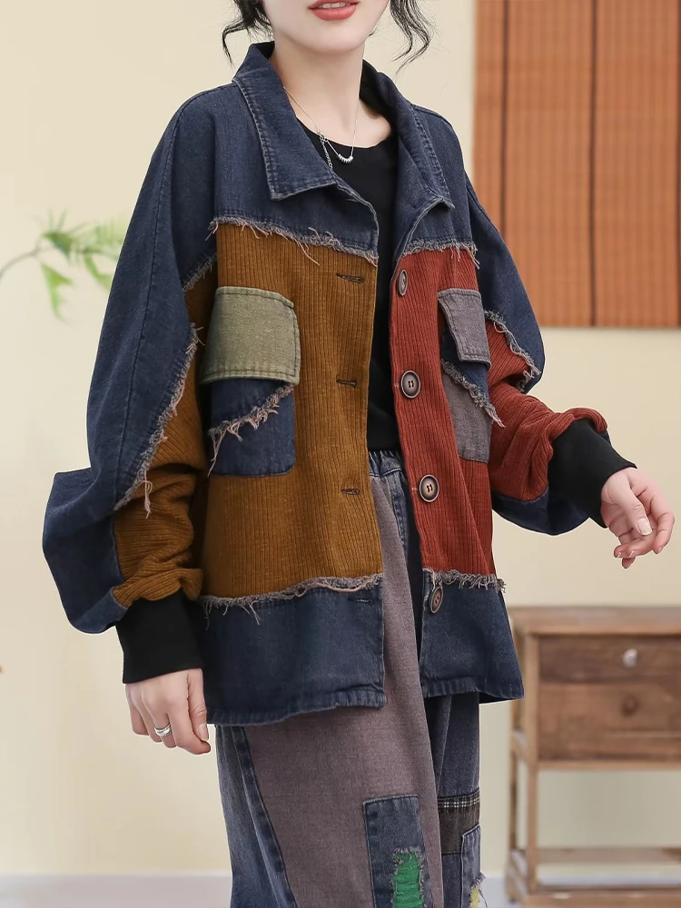 Max LuLu 2023 Autumn Luxury Denim Jackets Womens Fashion Oversized Outerwear Ladies Classic Vintage Loose Casual Patchwork Coats