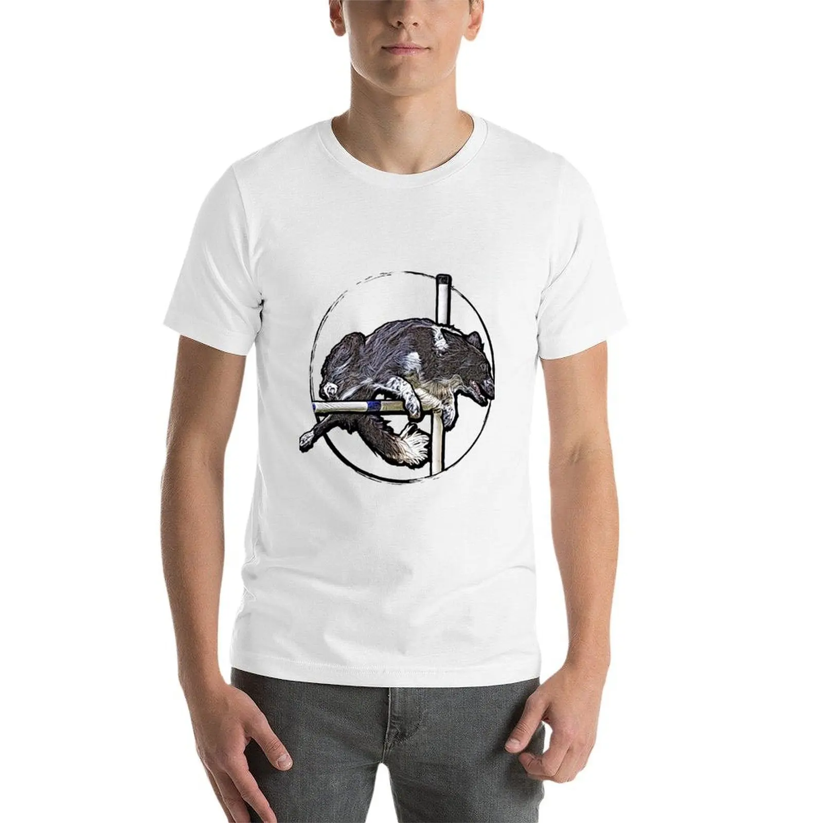 قميص القطن القفز رجل تي شيرت الكلب الحدود جودة تي شيرت نشط الكولي تي شيرت عادي رجل رجل فاخر عالية #4