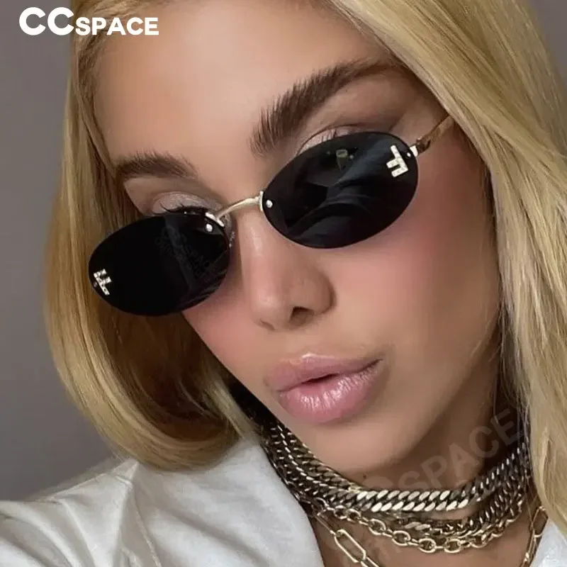 Luxury Brand Design Rimless Sunglasses Women Oval Retro Small Size Metal Suneyeglass Outdoors Casual Vacation Uv400 #300371